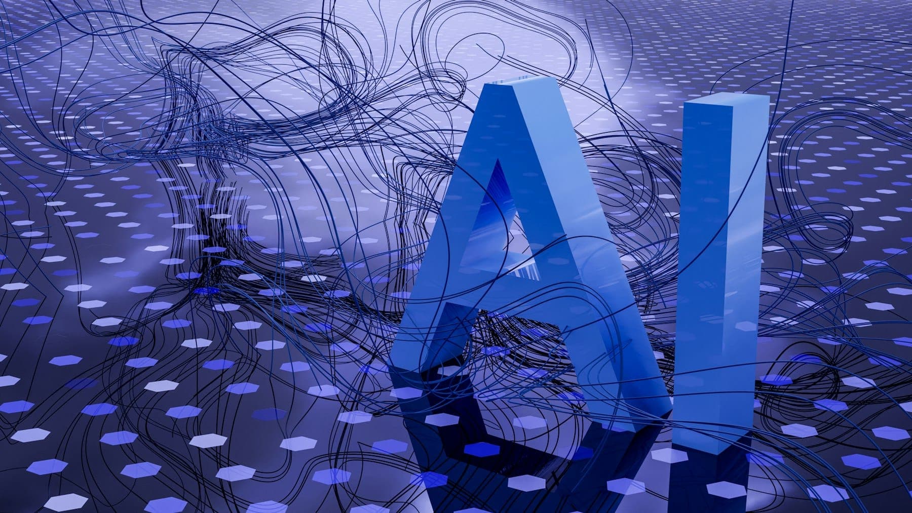 An abstract visualisation of connected nodes representing an automated workflow